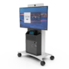 Avteq RPS-1000S Mobile Cart for single displays with a single display, video bar and touch panel. Front angled view