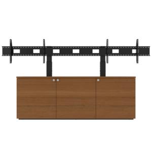 Thin 3-Bay dual display Credenza with Dual Large Format Display mount front view