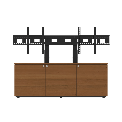 Avteq Thin 3-Bay Credenza with dual display mount and veneer finish (CRED3VTHIN-D). Front View