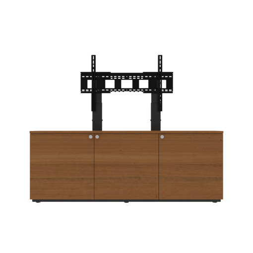 Avteq Thin 3-Bay Credenza with single display mount and veneer finish (CRED3VTHIN-S). Front View