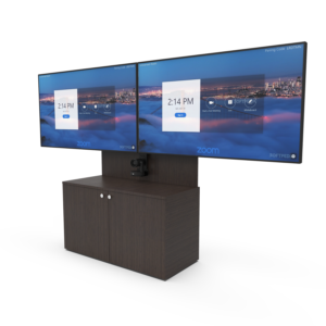 2-Bay Credenza Front Angled View with Dual Displays and PTZ Camera