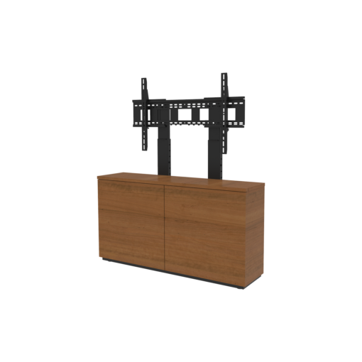 Avteq Thin 2-Bay Credenza with a veneer finish and single display mount (CRED2VTHIN-S), Front Angled View