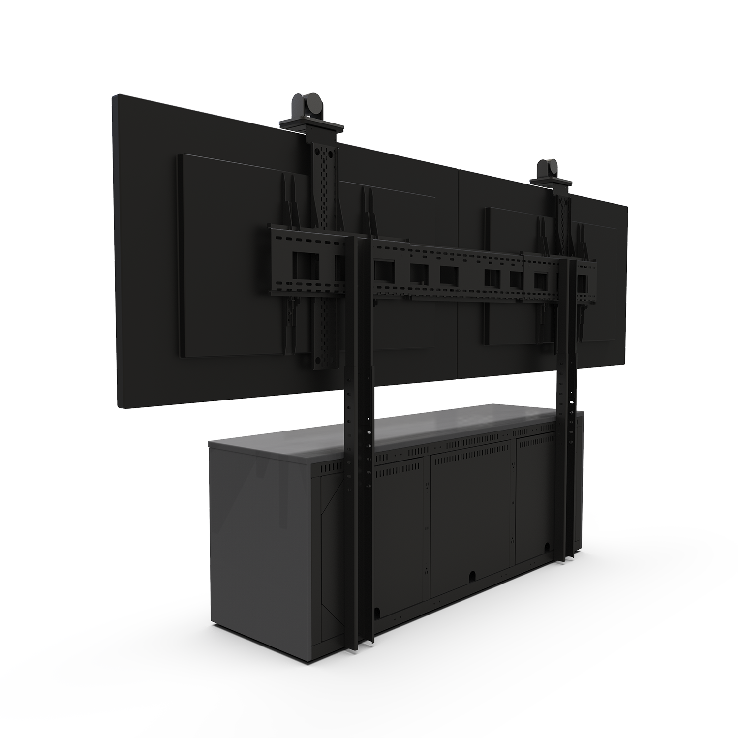 3-Bay Credenza with dual 75 inch displays and two PTZ cameras back view