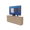 Avteq Thin 3-Bay Credenza with single display mount, single display, veneer finish (CRED3VTHIN-S), and PTZ camera. Front Angled View