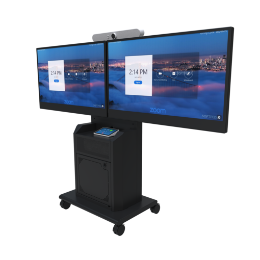 Avteq RPS-800L Mobile Cart with dual displays, videobar, and touch controller, Front angled view