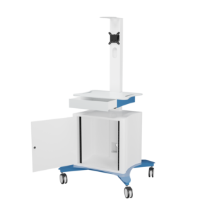 TMP-300 Telemedicine Cart with the front door open, Front angled view