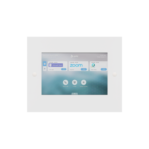 Avteq TC10-WMP In-Wall Mount Faceplate with the Poly TC10 Touch Controller, Front View