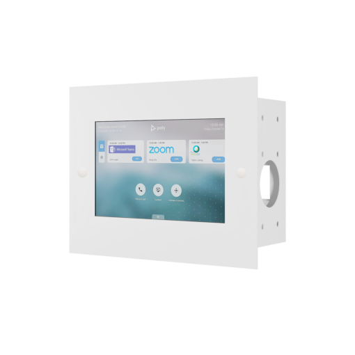 Avteq TC10-WMP In-Wall Mount with the Poly TC10 Touch Controller, Front Angled View