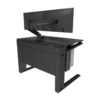 Avteq Esports Gaming Desk (ESD-1) with CPU Sling accessory and Dual Monitor Clamp Mount accessory. Back angled view.