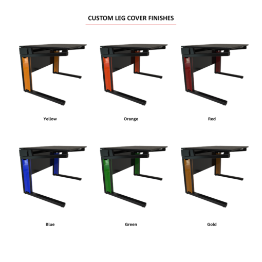 Avteq Esports Gaming Desk with custom leg cover finishes options. Available in Yellow, Orange, Red, Blue, Green, and gold.