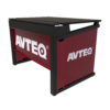 Avteq Esports Gaming Desk (ESD-1) with End Panel accessory, customized branded End Panels, and customized branded audience side panel. Back Angled View.