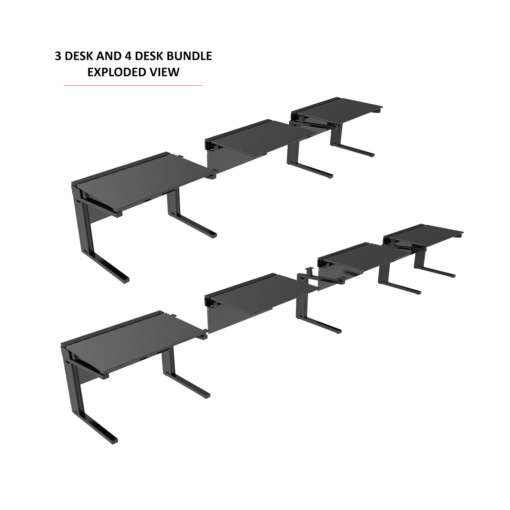 Avteq Esports Gaming Three Desk Bundle and Four Desk Bundle (ESD-3, ESD-4) with an exploded view.